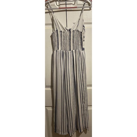 Japna size small blue white jumpsuit romper s smocked boho new sleeveless - Picture 7 of 10